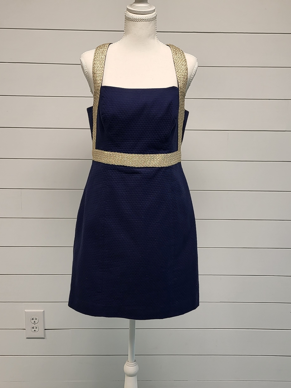 Lily Pulitzer Navy Mini Dress with Gold Lame' Accents Sz. 6